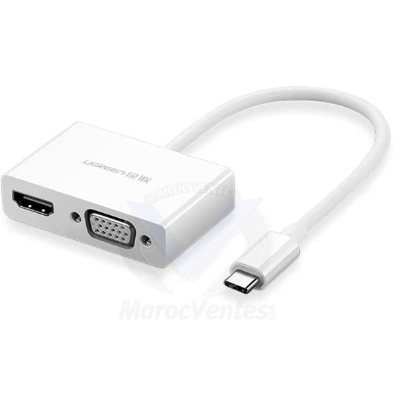 Ugreen Convertisseur USB-C vers HDMI VGA Blanc 30843