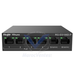 Switch de Bureau 6 Ports RJ45 10/100Mbps 4 Ports PoE+ 802.3af/at 2 Ports Uplink Puissance PoE Totale 58W RG-ES106D-P